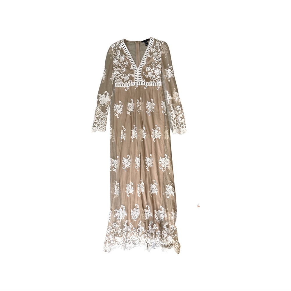Nude & white floral maxi dress